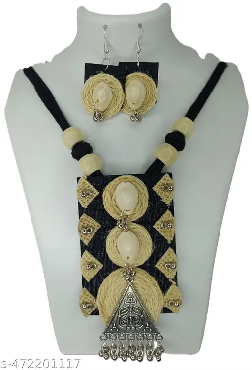 Loknath Handcraft Handmade Necklace Set, Traditional Design with Matching Earrings Pack of 2, Black