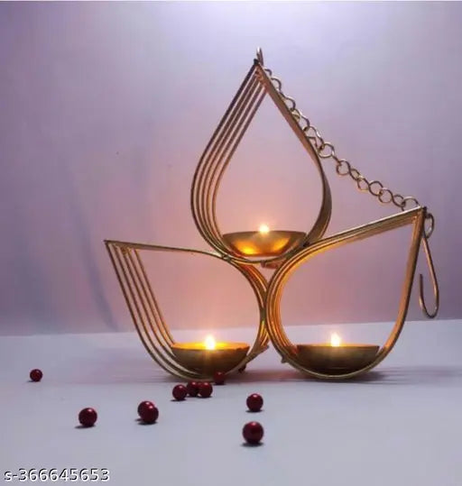 ART SPACE  >3 Diya Hanging candle holder  Shape Decorative Wall Hanging Tea Light Diya Candle Holder Metal Candle Stand for Table Centerpiece, Fireplace, Wedding, Christmas, Fall Indian Festive Indoor Tea Light Stand