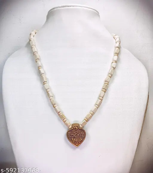 Square Tulsi Bead Mala with Heart-Shaped Radha-Krishna Pendant