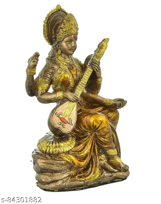 Bronze Saraswati Idol for Home & Office Temple I Veena I Living Room I Guest Room I Office Decorative I Study Table I Teachers Gift