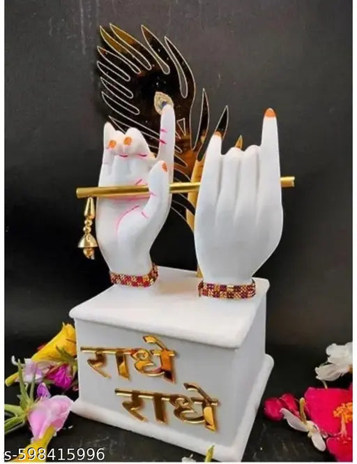 Chettrinyashi Gifts Mini Krishna Hand Idol For Car Dashboard & Office Table, God Statue Gift Purpose Decorative Showpiece - 9.5 cm  (Resin, White)