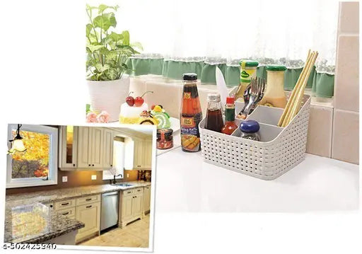 Plastic Storage Basket Stationery Holder 5 Compartments Desktop Pen Stand Office Supplies Bathroom Shower Makeup Organizer  Box Caddy Cosmetic Accessories  GRAY COLOUR