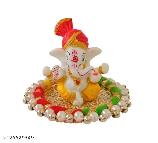 LORD GANESHA IDOL ON DECORATIVE HANDCRAFTED PLATE FOR HOME AND CAR Showpiece Resin Ganesha Idol 8 x 8 cms Plate decorated with  Idols & Figurines