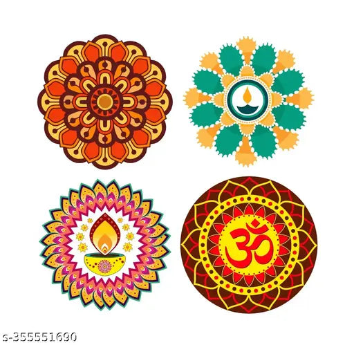 Decor Villa Rangoli Diwali Floor Sticker Size-( 58 Cm X 58 Cm) Pack Of 4