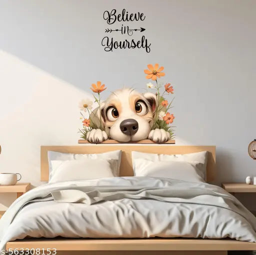 Trendy Collection 'Belive In Yourself  With Dog Flower Cartoon Animal Wall Sticker & Murals (38 Cm ,M-SIZE)