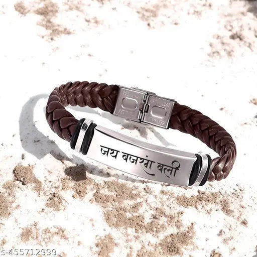 Shiv Jagdamba Jai Bajranbali Braided Leather Weave Bracelets for Mens Women Magnetic Lock Clasp Genuine Bracelet Wristband Vintage Cuff Jewelry Friendship Couple ShivBr2024244