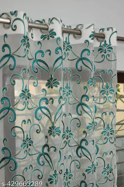 OuTVEEN PRESENT DECORATIVE EMBROIDERY NET DESIGN SET OF 1 PECS AQUA CURTAINS