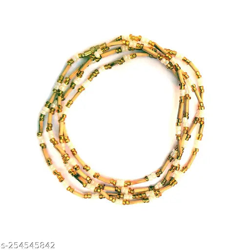 Tulsi Mala For Girls and womens, Two Round, Tulsi Beads and Fancy Golden and White 0 Number Beads, Lenth 34 inch, From Vrindavan