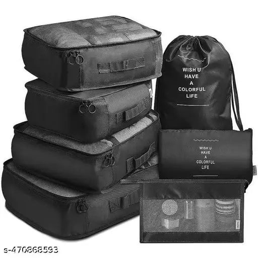 in 1 Foldable Nylon Packing Cubes for Clothes, Cosmetics, Underwear, Socks, Shoes Toiletry Bag Laundry Organizer Space Savers Lightweight & Waterproof Bags (Black)