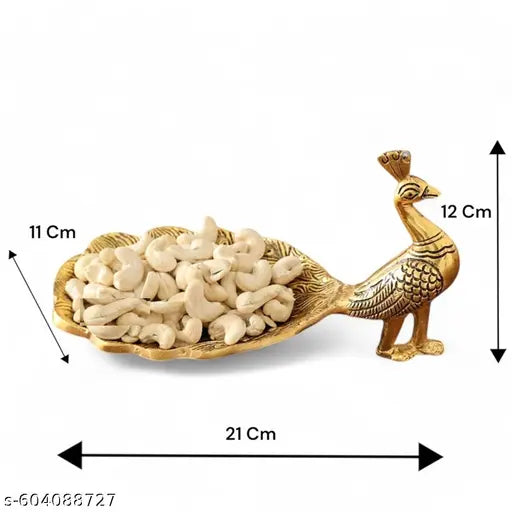 Golden Hand Crafted Metal Peacock Wing Shape Tray Perfect for Home Centre Table Serving Dry Fruits