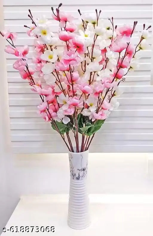 Shivraj Decor Premium Artificial Cherry Blossom Flowers – Baby-Pink 01 pcs and White 01 pcs Faux Flower Bunch for Home Decoration, Artificial Silk Flowers for Vase, Indoor Outdoor Use, Living Room, Bedroom, Office, Balcony, Garden, Party, Wedding, Festiva