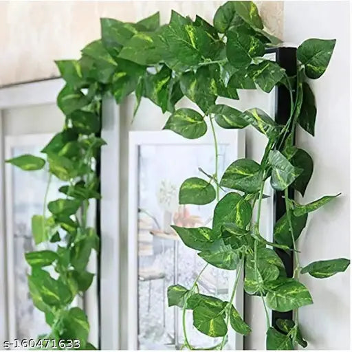 AKP Artificial Garland Money Creeper | Wall Hanging | Special Occasion Decoration | Office | Festival Theme Decorative | Length 8 Feet Pack of 2 Strings Artificial Plant Green Wild