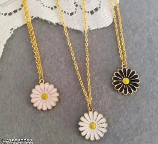 Daily wear necklace pink , black, white charm New Stylish & Fancy Exclusive Micro Gold Plated Combo Necklace Chain for Women and Girls (BUY 1 GET 2 FREE)