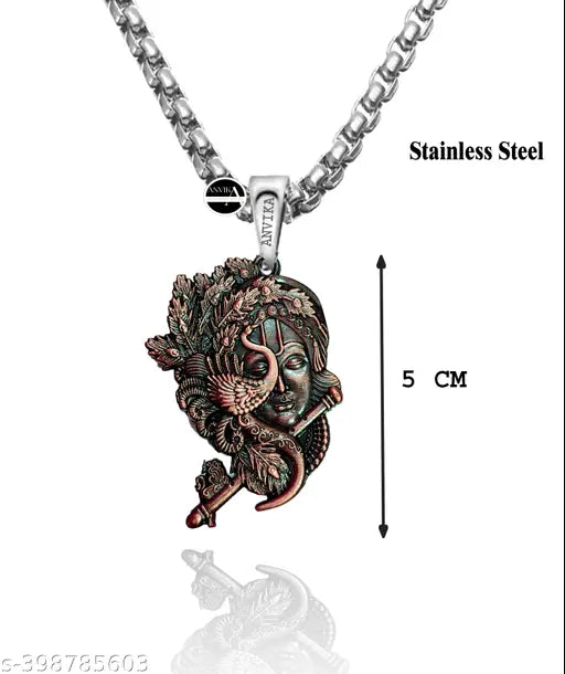 Durable Unisex Stainless Steel Chain With Lord Krishna Dual Sided Stainless Steel Pendant, Indian Spiritual Jewelry For Girls And Boys (COPPER)…