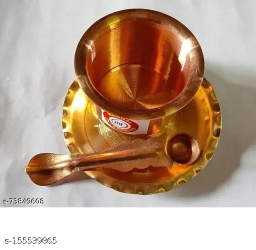 NAVYAKSH Copper Panchapatra Udrani Set - Panchapatra, Rekab - 4 inch, Amchini/Spoon