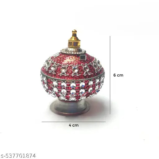 Red Glitter Sindoor Box | Decorative Kumkum Dani with Stones for Pooja, Wedding & Gift Use