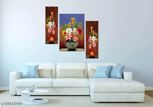 SNFArt Set of 3 FLOWER modern art UV Textured Home Decorative Gift Item Painting (12x18)inch pack of 2