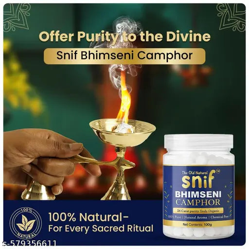 The Old Natural Bhimseni कपूर 100g | Pure Organic कपूर for Pooja, Diffuser & Air Purifier | Strong Natural Aroma