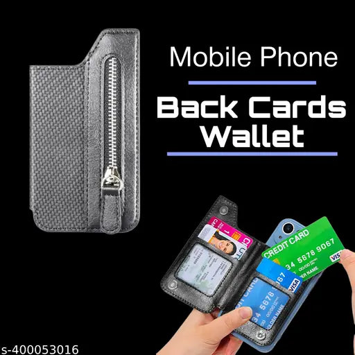 Stick on Wallet for Phone Case,Small Card Holder for Phone Case with Snap Closure, Card Holder for Back of Phone Cases Flip Leather Zipper Wallet Sleeve Pouch Compatible for Most Smartphones