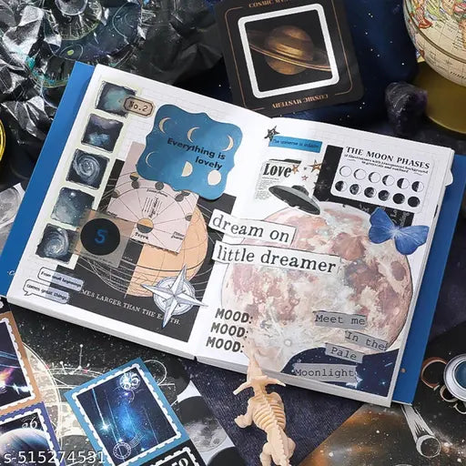 Scrapbooking Supplies Kit, Aesthetic Cosmos Scrapbook Kit for Junk Journal, Stationery, Bullet A6 Grid Notebook DIY Scrapbook Birthday Craft Gift for Teen Girl Kid Women (Cosmos)