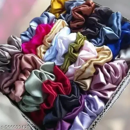 (Pack of 12) (Multicolor) Premium Silk Satin Scrunchies Rubber Rubber Band Blue color Fabric Juttu upakaranalu/Jada Gantalu/Juttu Savram/Muti pakankal/mudi aaksasarikal/Kudalu parikaragalu/Hair parikaragalu Ideal for Women / Girls