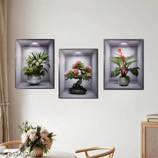 3D Vase Wall Stickers Plants Wall Stickers Kitchen Wall Decoration Suitable for Decorating Bedrooms, Living Rooms, Doors and Windows, Hotels and Damaged Walls (30 x 42.5cm) (Pack of - 3pcs) (Flower Pot)