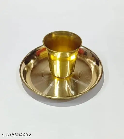 Brass thali & glass for bhog pooja samagri