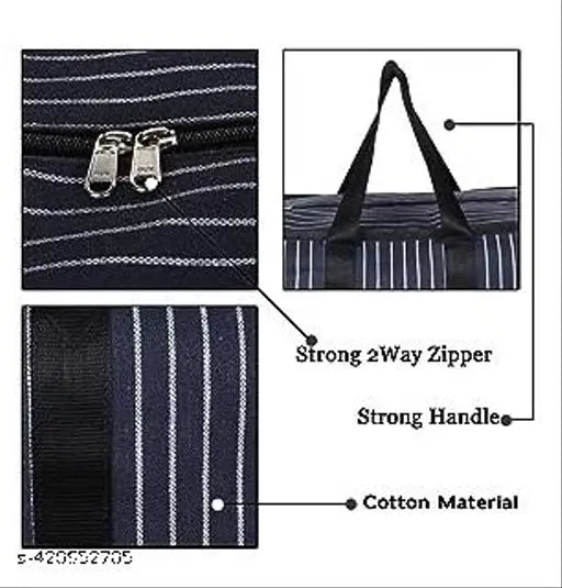 COMBO OF 2 PCS BAG Multipurpose  Big Heavy Duty Storage Organizer Canvas Bag with Strong Handles and Base with Covers Zip