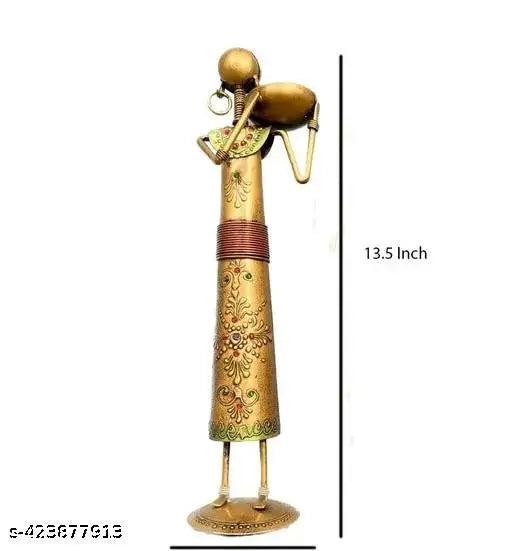 BALAJI INC. Metal Wrought Iron showpieces of Tribal Lady/Ladies Doll Figurine Statue in Golden Decorative Items | Show Pieces for Home Decor Stylish Living Room Tea Light Stand (Set Of 2)