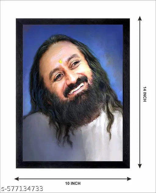Sri Sri Ravi Shankar Ji Spiritual Photo  Wall Hanging | Guru Ji Portrait Photo Framed Painting | Wooden Home Decor  Frame (Black, 10 x 14 Inch, Small Size)