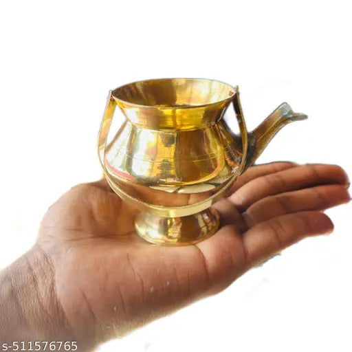 Bhabani Antique Shop Brass Kalash | Kamandulu | Pital Komndol | Lota Kamandal Small Size For Rituals ( Brass 7 cm )