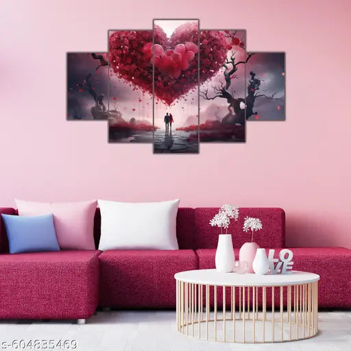 Karnil Set of 5 Modern Art Wooden High Quality Wall Painting, Wall Photo Frame for Home Decor Gift Items - 18' x 30' In (Multicolor)