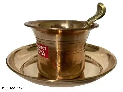Panchpatra Pali (Achmani) with Plate Set in Copper for Puja NOTE: Naag Achmani is made up of PURE BRASS (Pital) Rest is in PURE COPPER (TAMBA) Medium Size For Daily use in PUJA HOME