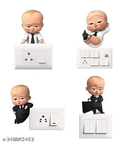 DK DECORS Switch Board Sticker - Decorative Cute Boss Baby Wall Decorative - Switch Panel Stickers Wall Sticker Set of 4 - Light Switch Sticker