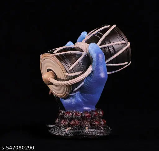 Lord Shiva Hand Holding Damru Showpiece | Blue Hand Damru Idol with Rudraksha & Snake | Car Dashboard Idol | Spiritual Home Decor | Gift for Devotees