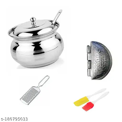Combo Of 4 Stainless Steel Cheese Grater , Oil Brush Set , Gujiya Maker & Ghee pot With Spoon (250 ml)