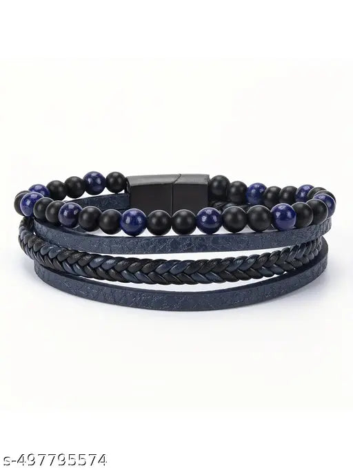 Jewels Galaxy Latest Style Leather Multi Layered Bracelet For Boys And Men (1 Pack 1 Bracelet)