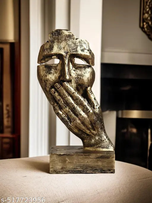 DAY CREATION Antique Look Human Face with Hands on Mouth Handcrafted Decorative Showpiece
