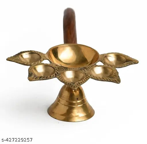 Deco Crafts - Brass Panchmukhi Arti with Wooden Handle for Pooja ( Home / Office Temple Use ) !!! SHOP NOW !!!