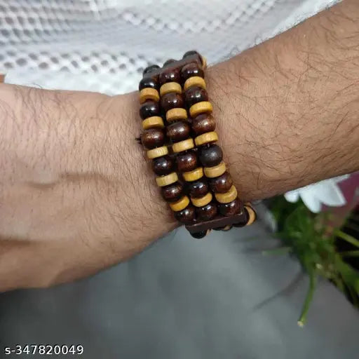 Combo pack of 3 Wooden Beaded Adjustable Stretchable Bracelet for Men and women pack of 3