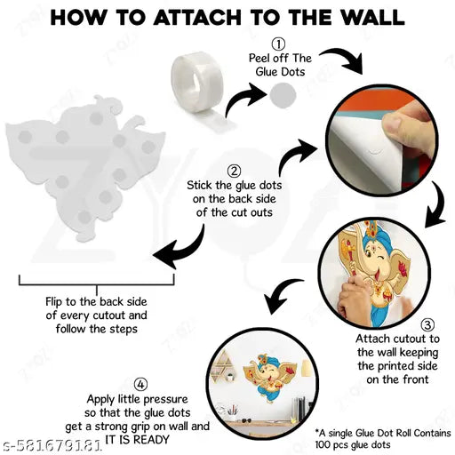 Zyozi® Ganeshh Chaturthi Decorations Items | Ganeshh Pooja Backdrop Decorations CardStock Cutout & Glue Dot | Puja Backdrop Items CardStock - Multicolor (Pack of 7)