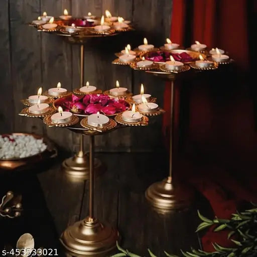 Urli Bowl Set of 3Pc Gold, Urli Bowl for Home Decor, Beautiful Diwali Decor Bowl with Stand for Home Decor, Pooja Room Decor (Pack of 3- Gold)