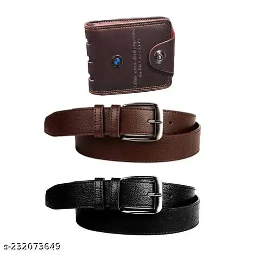 KASTNER Men’s Artificial Leather Belt and Wallet Combo | Stylish PU Leather Belt (Waist 28–38) with Matching Wallet | Premium Gift Set for Men