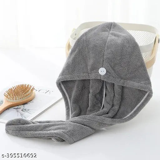 Piera Grey Hair Towel Wrap Turban Microfiber, Hair Drying Towels Quick Dry Hair Hat Drying Shower Head Towels Wrapped Bath Cap Anti Frizz Hair Dryer Towel for Women Girl Wet/Long/Curly/Thick Hair Shower Caps heavy quality hair wrap towel (Export Quality)(