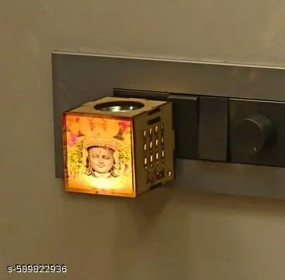 1st Time Electric Wooden Kapoor Dani with Shri Ram Lala Ji Design | Plug-in Kapur Burner with Night Light | Spiritual  Diffuser for Mandir, Home & Gift | Size: 5.5 X 7.5 X 5.5 Cm