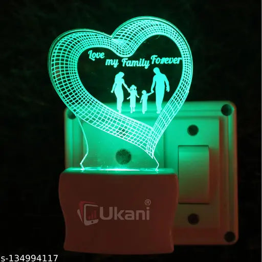 Ukani LOVE FAMILY FOREVER Acrylic 3D Optical Illusion Night Lamp, RGB 7 Colors Auto Colour Changing LED Plug and Play Night Light, Office Day Light, For Home and Office Use, Best for Gift, Multicolour - 7CM+3.5CM