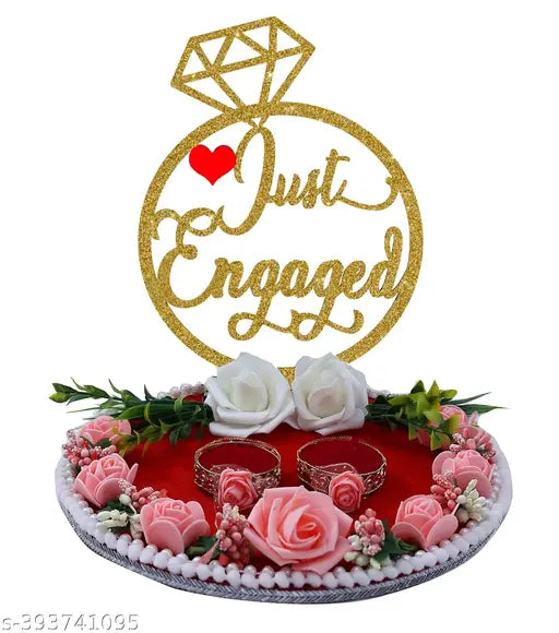 Handmade Classic Engagement Ring Platter with Flower Decoration (8x8x8 Inches) | Wooden Ring Holder Tray | Wooden Ring Holder with Flowers | Ring Platter | Ring Tray | Engagement Ring Holder