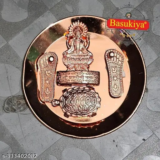 Laxmi Charan Paduka, Wish Fulfilling Tortoise, Jay Mata Laxmi Frame on Copper Plate, Fengshui, Diwali Auspicious Items Pooja Kit Brass Yantra (Pack of 1)