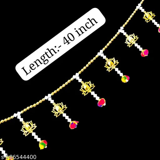 Fancy Festive Toran Golden Lotus Beaded Toran with Colorful Pom-Poms | Decorative Door Hanging for Home, Mandir & Festival Decoration