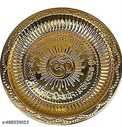 Pooja Thali Plate Set Oma Brass Plate With Damru Trishul & Brass Stand Tripai Loti Plate Thali and Lota Kalash For Shivling Abhishek